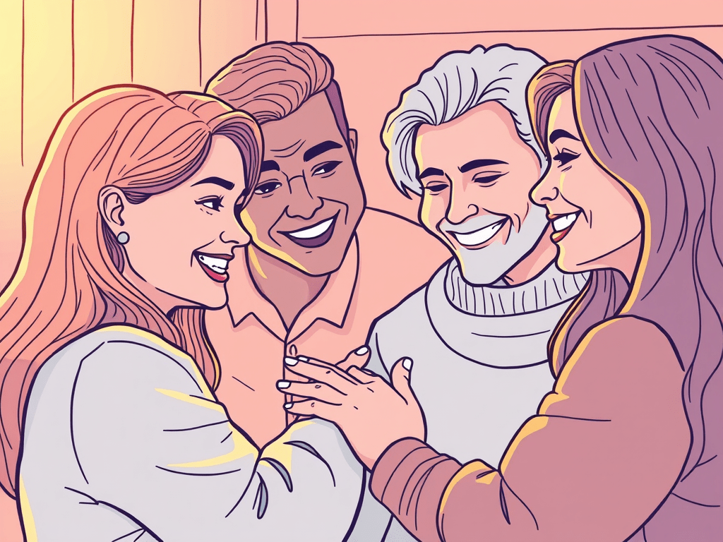 Line drawing of people connecting with each other